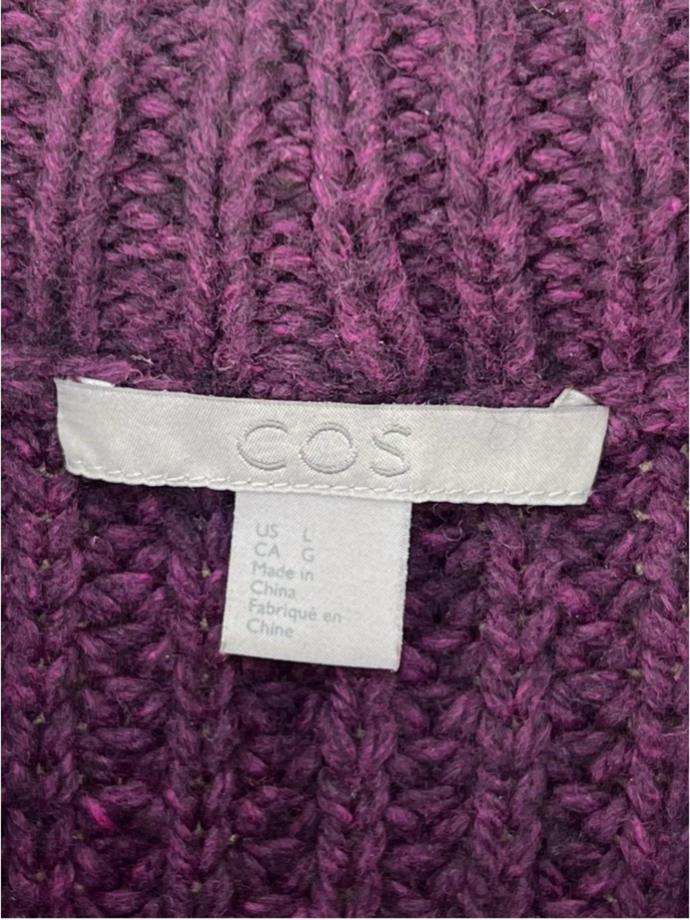 COS Chunky Rib Knit Short Sleeve Sweater Purple Cotton Wool Blend Large Thick - Picture 5 of 6
